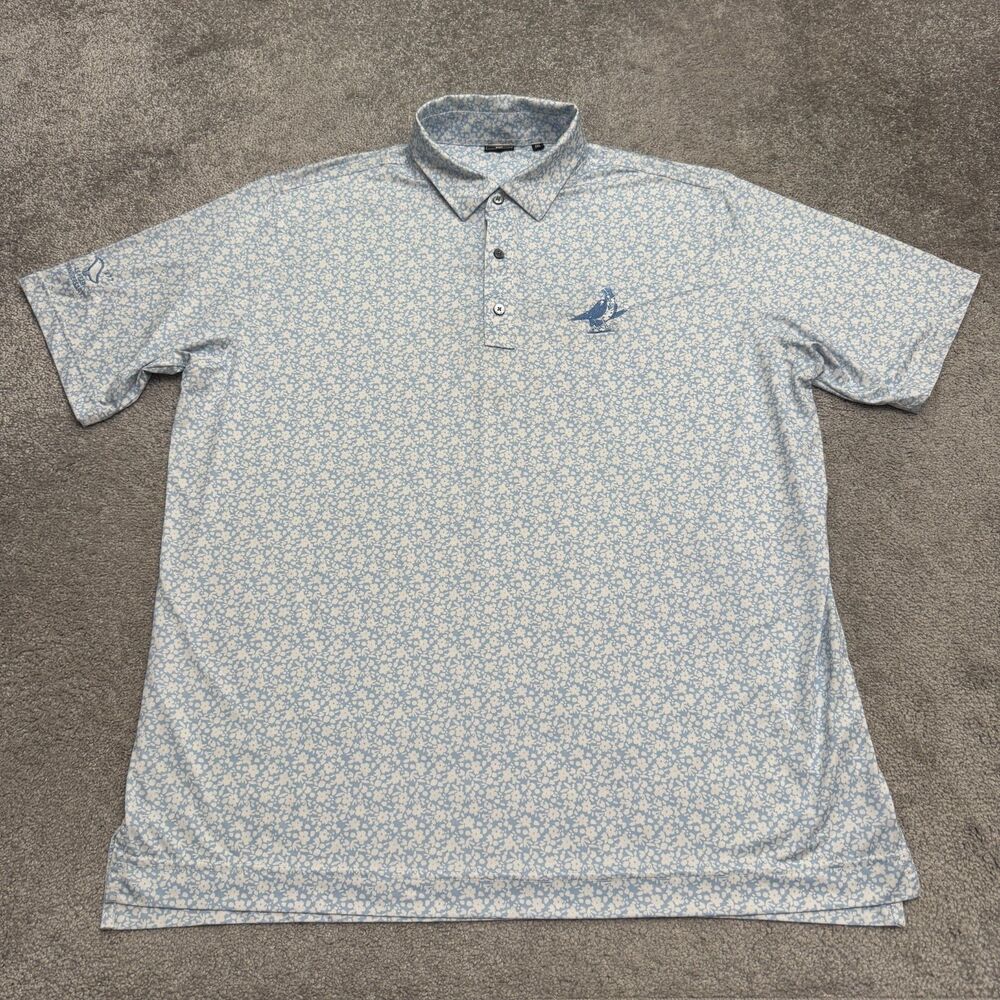 FootJoy Floral Stretch Athletic Golf Polo Shirt FJ Mens 2XL Light Blue White Top